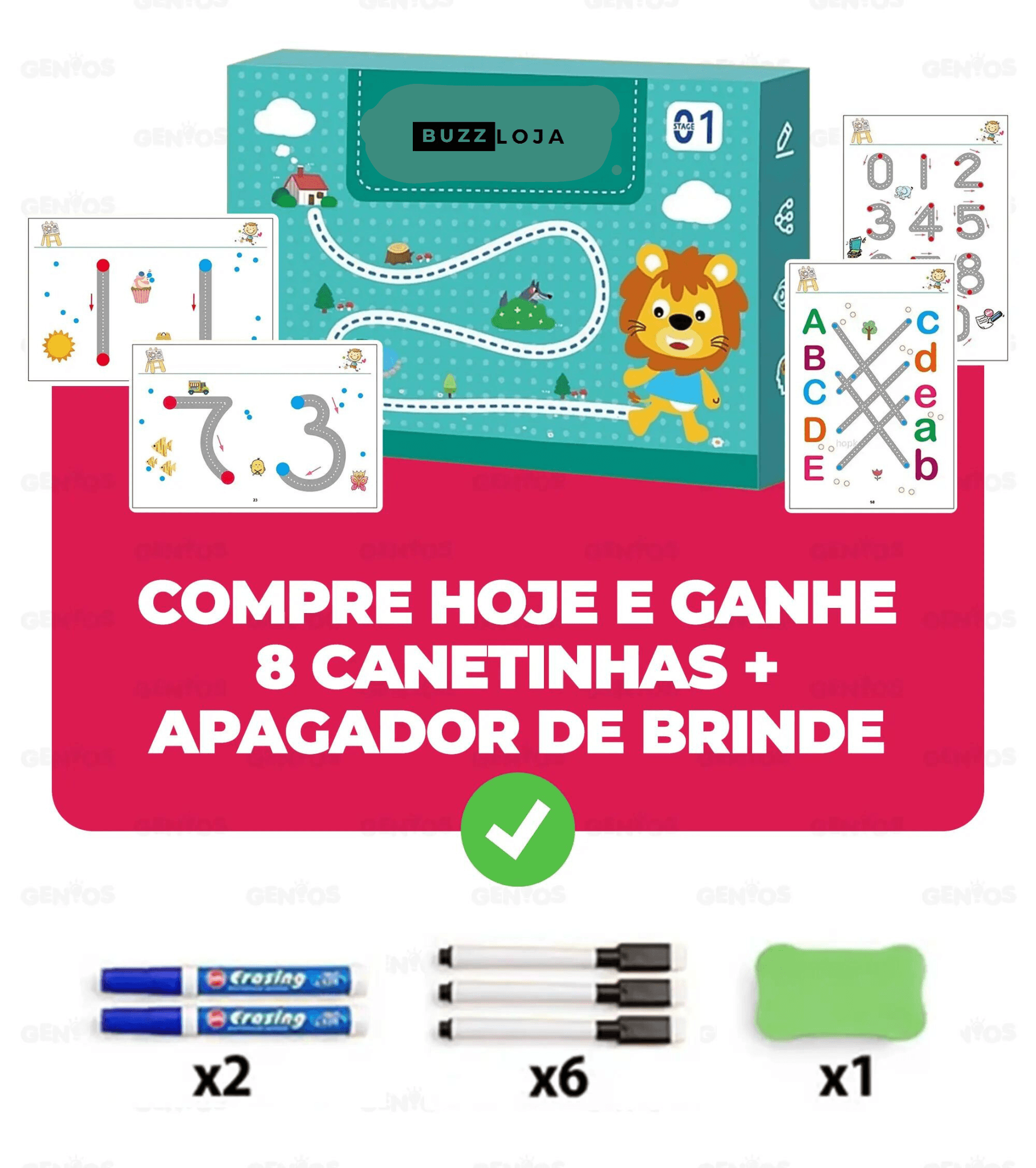 Livro de Desenvolvimento Infantil Buzz® + 8 Canetinhas e Apagador de Brinde - Buzz Loja