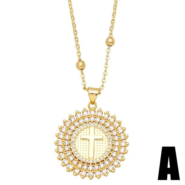 Colar Feminino Nossa Senhora Aparecida Banhado a Ouro 18k + Pedras de Zircônia (Dupla Face) - Buzz Loja