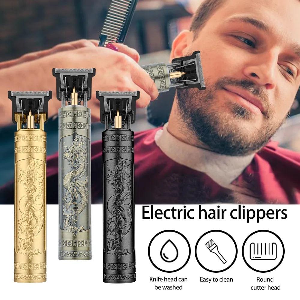 Barbeador Profissional Máquina de Corte de Cabelo Elétrica para Homens, Cortador de Cabelo Vintage Recarregável Dragon Buddha T9 - Buzz Loja