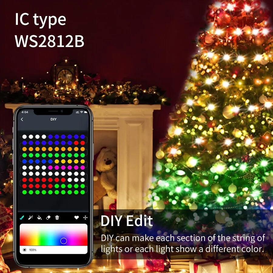 Luzes de Natal Decoraçāo Led Festas Interior, ao Ar Livre, Casamento, Ano Novo Inteligente Bluetooth App USB Cor RGB - Buzz Loja