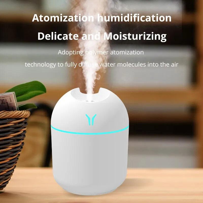 Mini Umidificador de Ar Ultra-Sônico Branco, Luz Romântica, USB, Difusor de Óleo Essencial, Purificador de Carro, Aroma Anion Mist Maker, 250ml - Buzz Loja