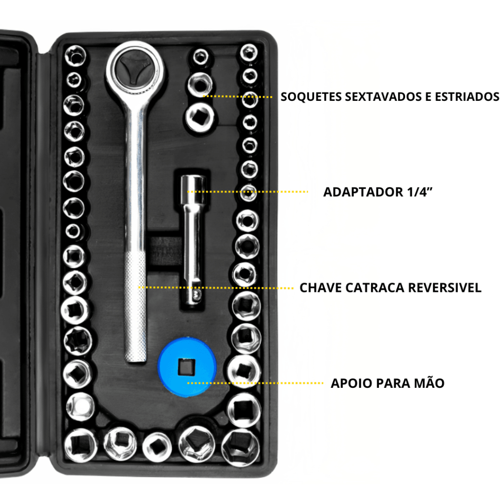 Kit Jogo De Soquete Chave Catraca Reversível 1/4 - 40 Peças - Buzz Loja